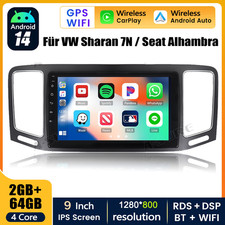 2+64GB Carplay Autoradio Android 14 Für VW Sharan 7N Seat Alhambra II 2010-2022