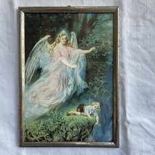 Bild antik Schutzengel bewacht Jungen am Abgrund zur Schlucht - Rarität