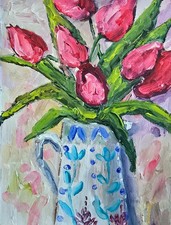 Tulpen rosa Vase Ölbild 15x20