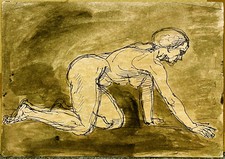 Wilhelm Rudolph, Weiblicher Akt in Bankstellung, verso sitzender männlicher Akt