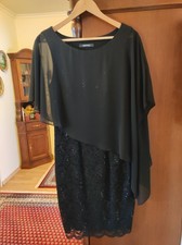 Swing Cocktailkleid Schwarz  mit Überwurf und Pailletten Gr. 40 Neu