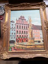 Ölbild Landsberg Am Lech, Hauptplatz, Mariensäule, 1984 Wuchner, Verg Holzrahmen