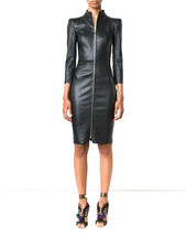 Lederkleid mit offenem Reißverschluss weiches Lammleder über Knielang...