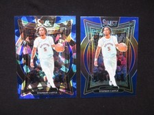 2x 2024-25 Select NBA - Stephon Castle - SILVER & BLUE CRACKED ICE ROOKIE -Spurs
