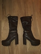 Demonia Plateuau Schnürstiefel Damen Schwarz Gr 41