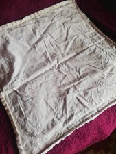 Omas alte Tischdecke weiß/hellblau Mitteldecke ca. 65 x65 cm Vintage Shabby