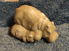 Steingut Figur 15 Cm Lang Nilpferd Mutter Mit Kind Flußpferd 