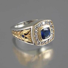 SIEGELRING - vergoldet mit blauem Zirkonia Stein - Gr. 55-67 Herren Damen Ring