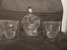 Crystal Head Totenkopf Halloween Flasche 0,7l 2 Gläser Deko Grusel Schädel 