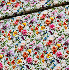 Stoff Meterware Baumwollstoff Patchwork 50 cm Frühling Blumen Natur 3D-Effekt