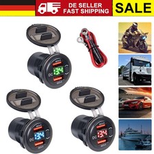 Auto Steckdose 2 QC3.0 USB Ladegerät Buchse 12V/24V für Motorrad KFZ Wasserdicht