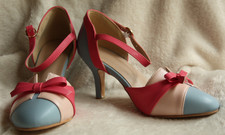 + Pumps + mehrfarbig + Schleife + Riemchen + Gr. 37 + Neu