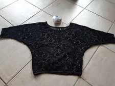 Pullover langarm Damen, Netzoptik, angeschnittene Ärmel, schwarz, Gr. XS/S