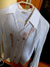 Bluse Damen Stickerei vorn langarm Marke BASLER Crashoptik 40 neu