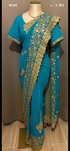 Sari blau gold 46 - sari, blau-gold