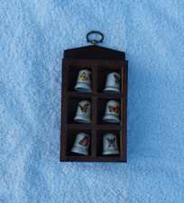 6x Fingerhut Porzellan-Fingerhüte Schmetterlinge Inkl. Setzkasten aus Holz