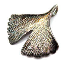MEGA Gingko Blatt Anhänger 925 Sterling Silber Blatt pendant silver Vintage *F
