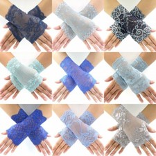 elastische Spitzenstulpen Armstulpen GOTHIC FESTIVAL COSPLAY LOLITA Blau Grau