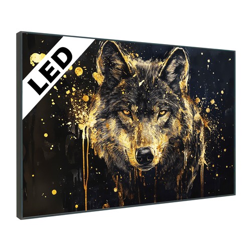 Led wandbild goldener - led, wolf