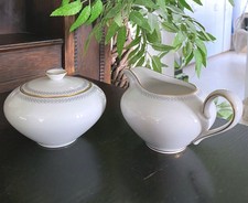 KPM Krister Milchkännchen und Zuckerdose  Goldrand Dekorband in grau