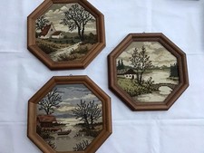 3 Gobelin Stickbilder Mit Holzrahmen Handarbeit Achteckig Landschaften