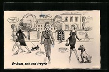 Ansichtskarte Soldat der Bundeswehr läuft an Frauen vorbei 