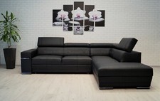 Schwarzes Echtleder Ecksofa  276x227 Echt Leder Sofa Couch mit Schlaffunktion