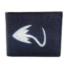 Neue blaue Herren-Geldbörse aus echtem Rochenleder mit Doppelfaltung und Ray-...