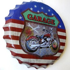 US BIKE GARAGE = Geprägtes Blechschild MAKELLOS Harley Indian Motorrad WERKSTATT