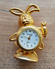 Miniatur Uhr Hase mit Mohrrübe, Messing, Uhr läuft