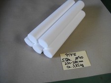 PTFE, Teflon, Rundstab, 5 Stäbe,  D 40mm, Länge 250- 280mm, natur weiß