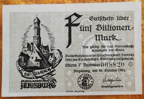 Notgeldschein augsburg 5 - augsburg,,