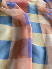 Gardine Vorhang Deko Stoff Quadrat Muster blau orange gelb Meterware 1,48m breit