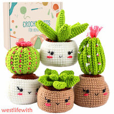 4Tlg SET Kaktus Häkelset für Anfänger mit Häkelnadeln, Garn Set, DIY-Häkelset