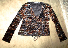 samtshirt Bluse blusenShirt sexy indivduell braun kupfer schwarz glanz42-44 L