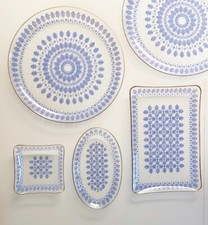 5x Tortenplatte, Kuchen Glasplatte rund eckig oval quadratisch DDR  blaues Dekor