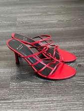 High Heel Riemchen Pantolette, MARA, Leder, rot, Gr. 40, Vintage, getragen