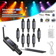 Wireless DMX512 Transmitter & 8 Akku Empfänger für Moving Head LED Halloween