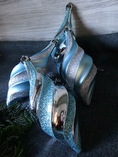 4 Christbaumkugeln--Weihnachten--Zapfen--blau/silber-13 cm--Baumschmuck--Glitter
