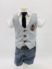 Jungen Anzug-Set festlich mit Weste & Krawatte, grau kariert Gr. 86, 92, 98, 104