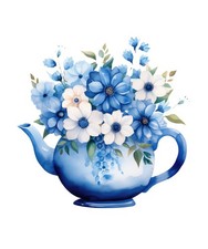 Watercolour teapot flowers 9x9