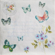 3 Servietten Schmetterlinge Butterflies Stempel Schrift Rosen Blumen Butterfly