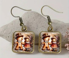 1 Paar Lebkuchen Mann Herz-Ohrhänger, Glaseinlage, Edelstahl Vintage Stil niedli