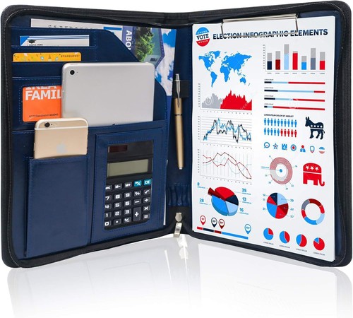 Schreibmappe leder blau - schreibmappe,