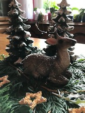 Hirsch Rentier Dekofigur Rehbock Wild Herbst Weihnachtsdeko braun 12 cm geeist