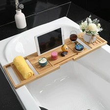 Bambus Badewannenablage ausziehbar Premium Badewannencaddy verstellbar Badewannenbrett eingebaut