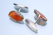 830er Silber Art déco-Manschettenknöpfe Karneol Markasit Jugendstil Schmuck
