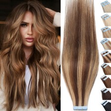 40 Stück Tape In Remy Echthaar Extensions Haarverlängerung Tresse Dick Weft 100g