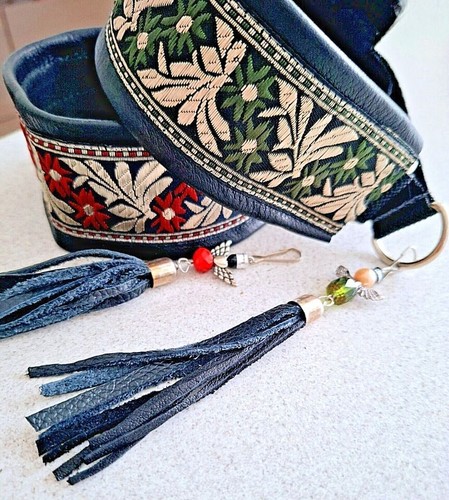 Halsband quaste echt leder - +,
