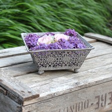 Vintage Dekoschale Metall eckig Shabby Grau Blumenschale Deko Schale Landhaus 